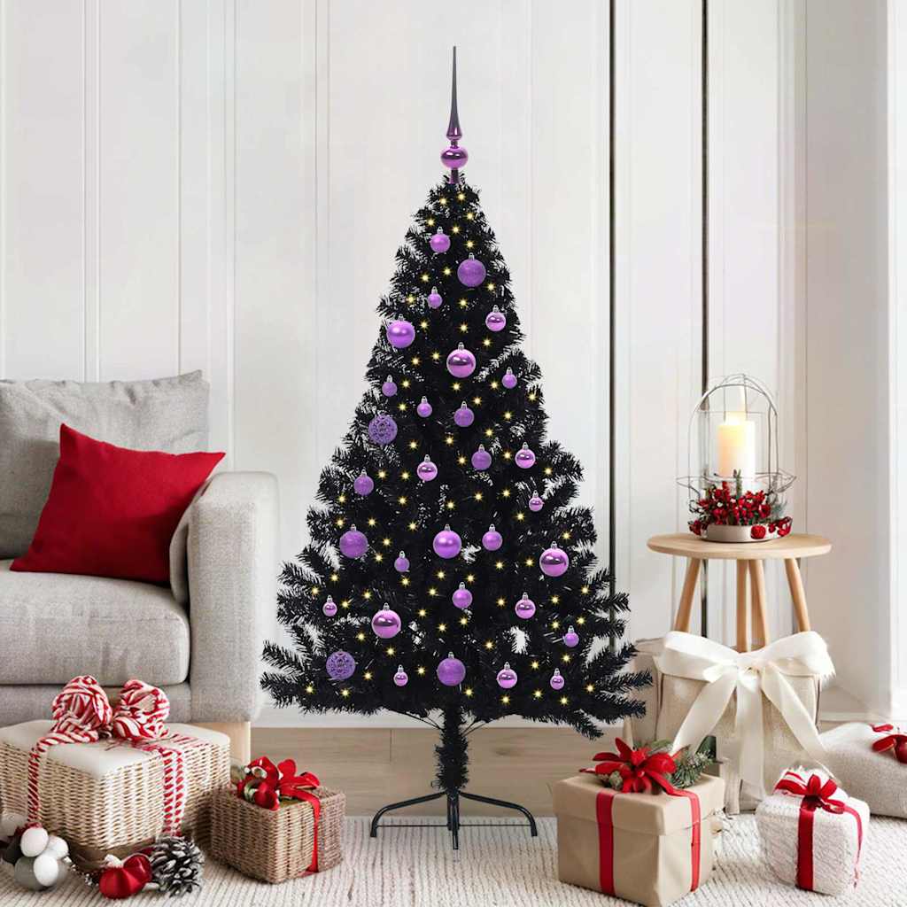 vidaXL Artificial Pre-lit Christmas Tree Black 150 cm PVC - 50755