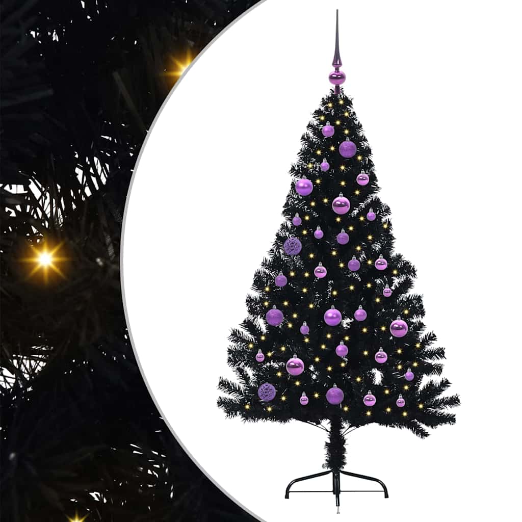 vidaXL Artificial Pre-lit Christmas Tree Black 150 cm PVC - 50755