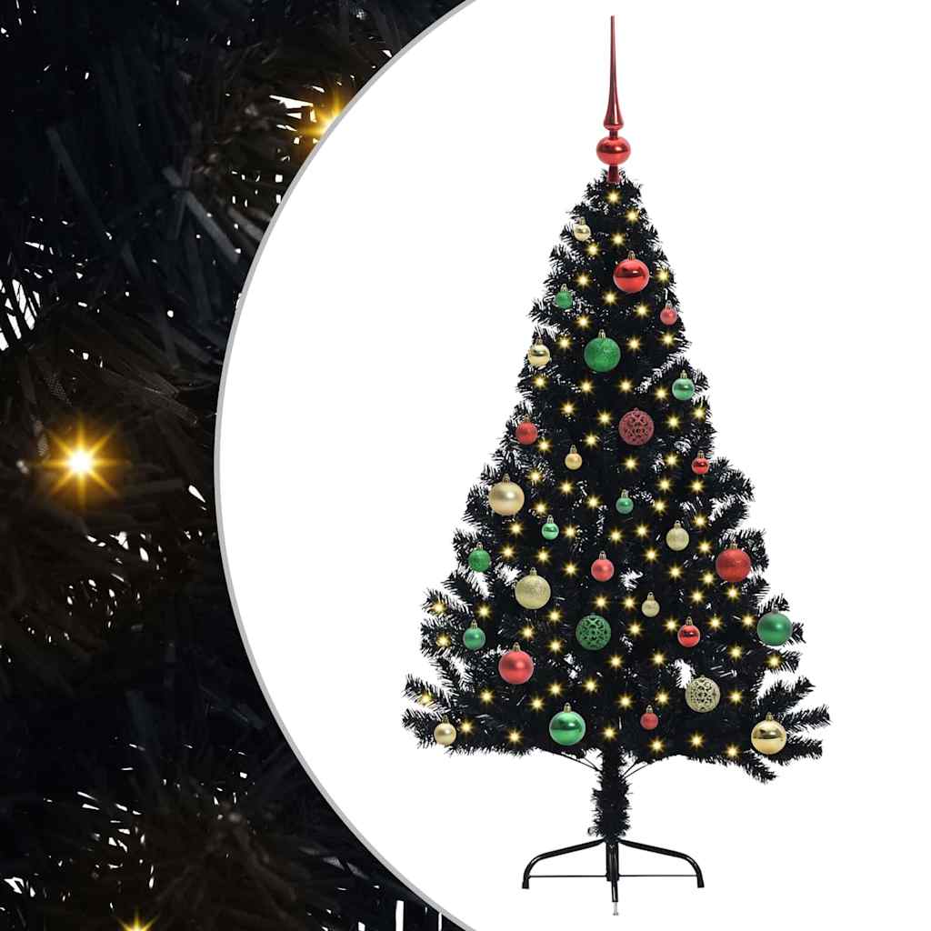 vidaXL Artificial Pre-lit Christmas Tree Black 150 cm PVC - 50773