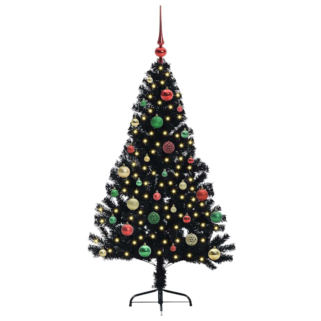 vidaXL Artificial Pre-lit Christmas Tree Black 150 cm PVC - 50773