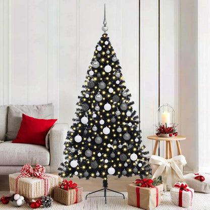 vidaXL Artificial Pre-lit Christmas Tree Black 180 cm PVC - 50777
