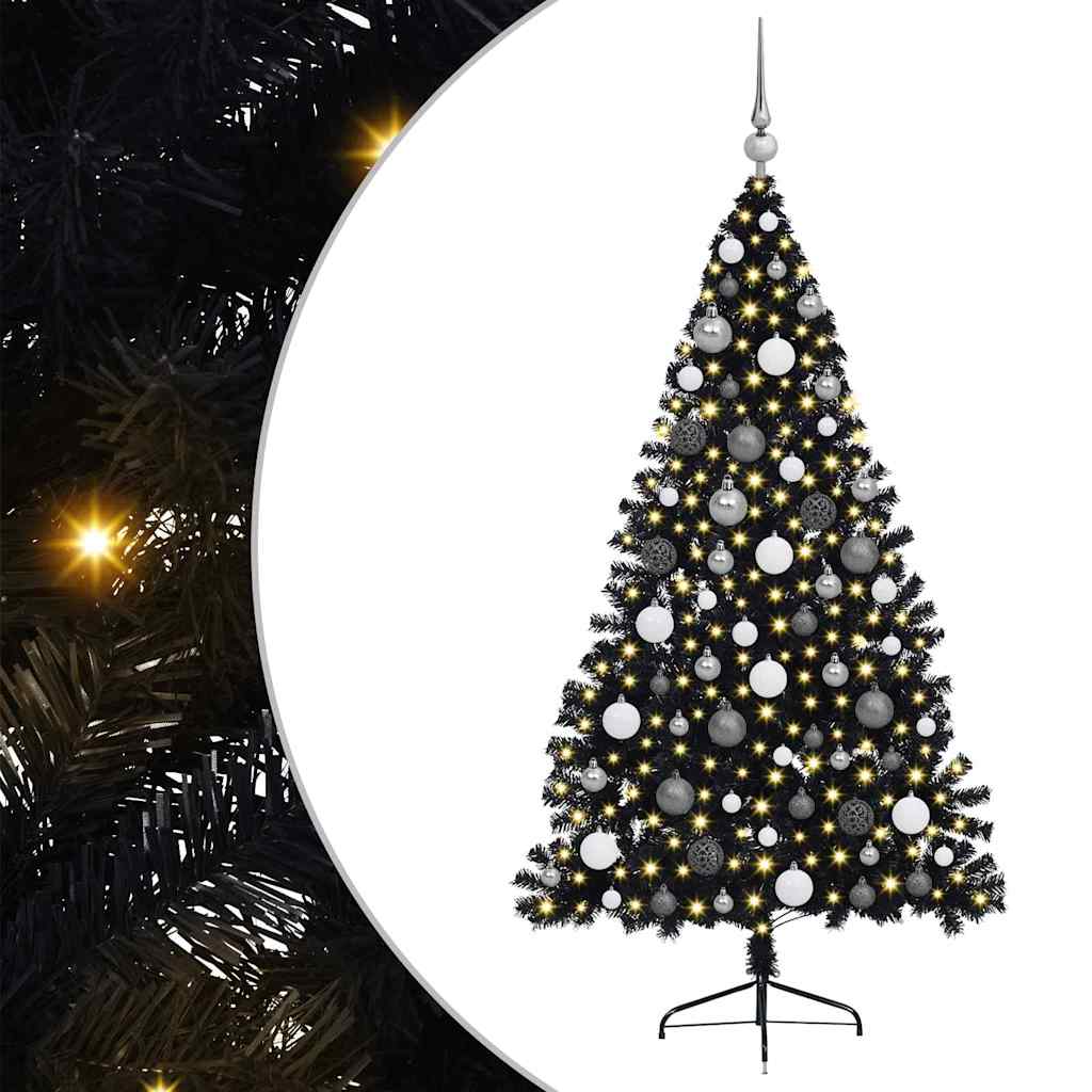 vidaXL Artificial Pre-lit Christmas Tree Black 180 cm PVC - 50777