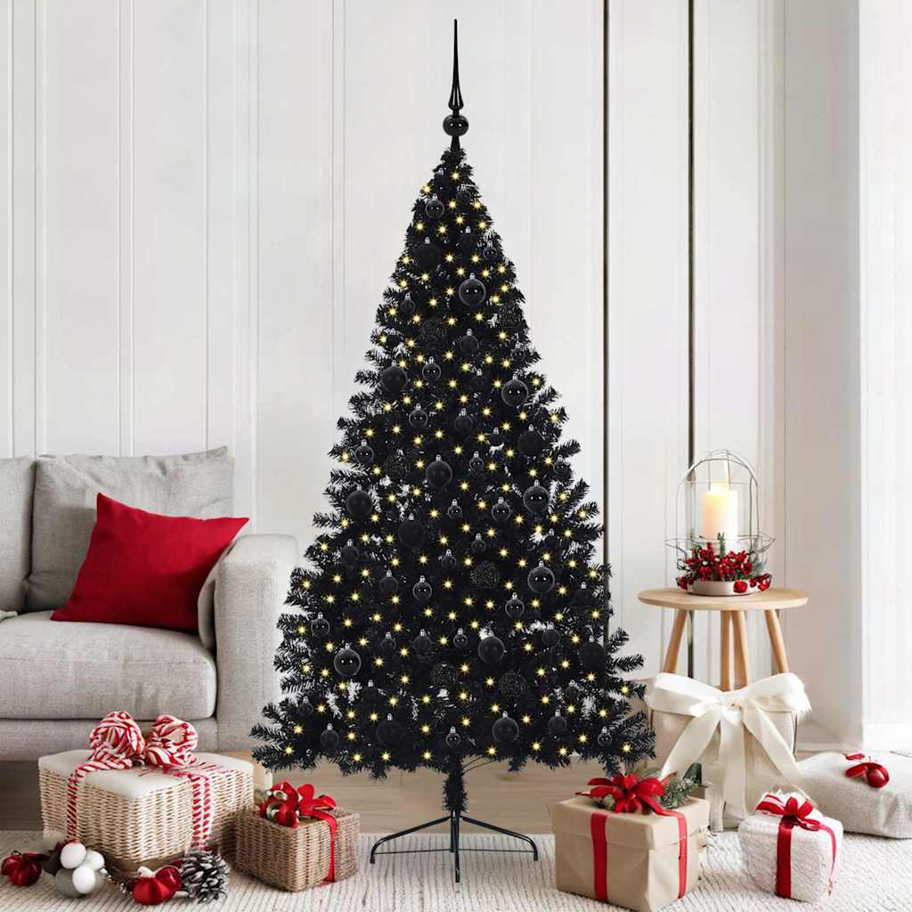 vidaXL Artificial Pre-lit Christmas Tree Black 180 cm PVC - 50786