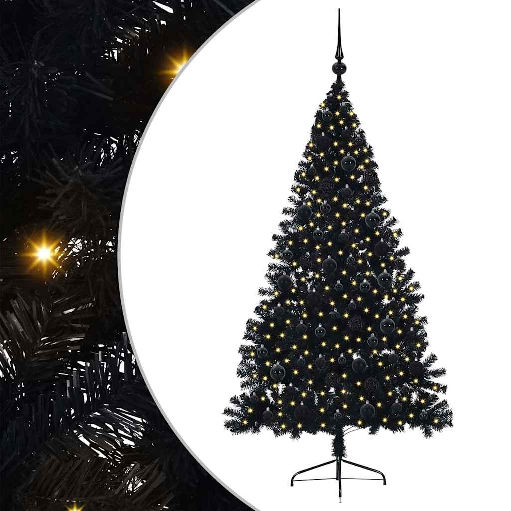 vidaXL Artificial Pre-lit Christmas Tree Black 180 cm PVC - 50786