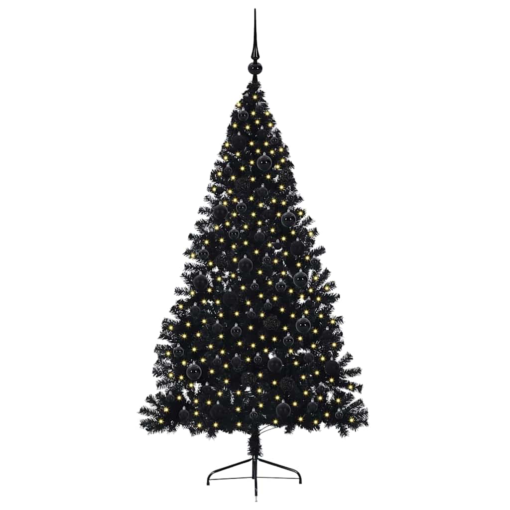 vidaXL Artificial Pre-lit Christmas Tree Black 180 cm PVC - 50786