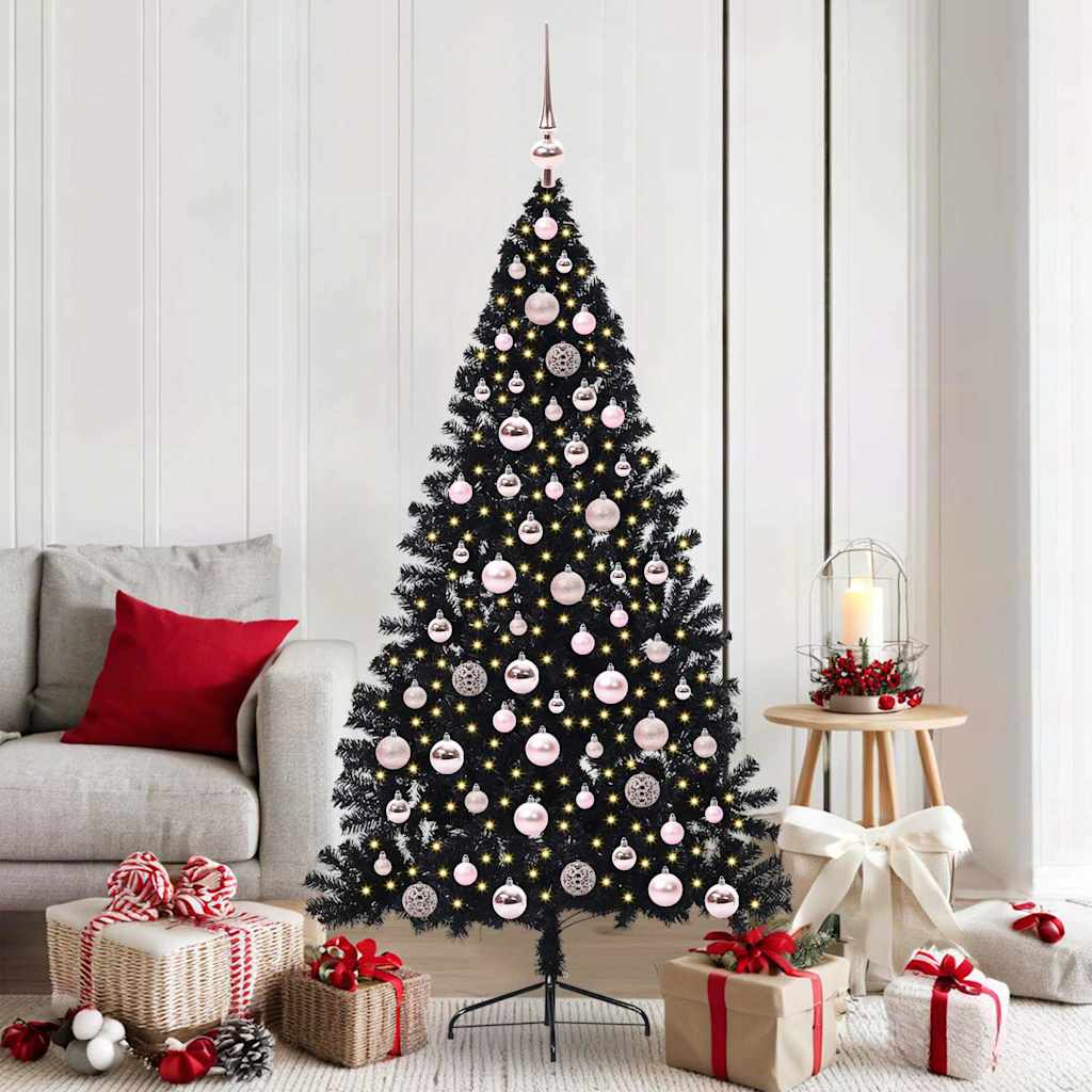 vidaXL Artificial Pre-lit Christmas Tree Black 180 cm PVC - 50793