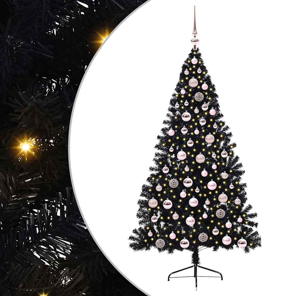 vidaXL Artificial Pre-lit Christmas Tree Black 180 cm PVC - 50793