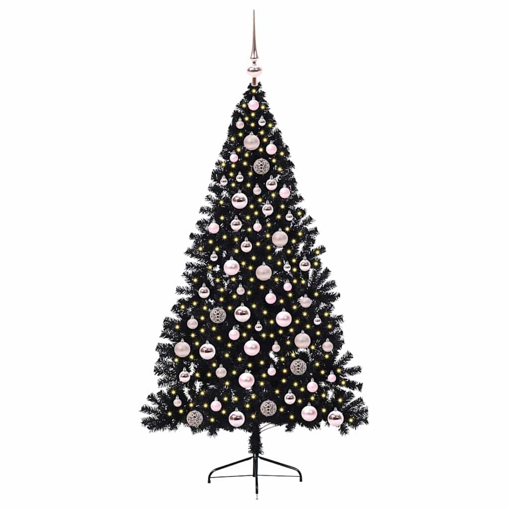 vidaXL Artificial Pre-lit Christmas Tree Black 180 cm PVC - 50793