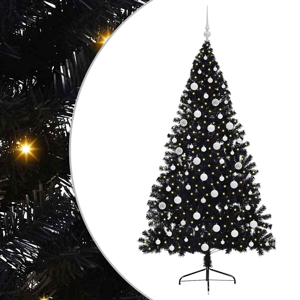 vidaXL Artificial Pre-lit Christmas Tree Black 180 cm PVC - 50806