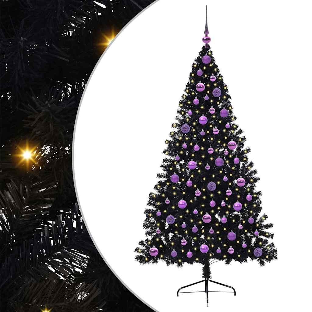 vidaXL Artificial Pre-lit Christmas Tree Black 180 cm PVC - 50819
