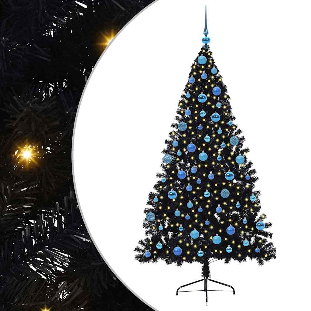 vidaXL Artificial Pre-lit Christmas Tree Black 180 cm PVC - 50824