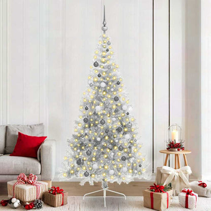 vidaXL Artificial Pre-lit Christmas Tree Silver 210 cm PET - 50838