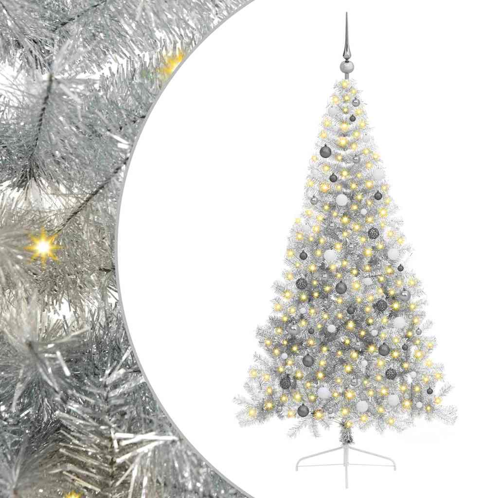 vidaXL Artificial Pre-lit Christmas Tree Silver 210 cm PET - 50838