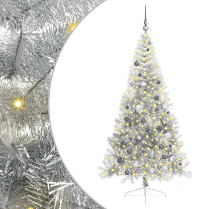vidaXL Artificial Pre-lit Christmas Tree Silver 210 cm PET - 50838