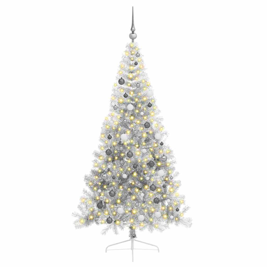 vidaXL Artificial Pre-lit Christmas Tree Silver 210 cm PET - 50838