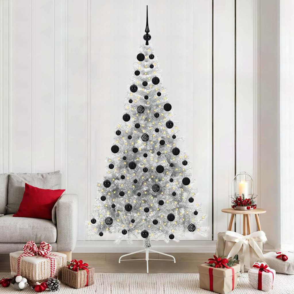 vidaXL Artificial Pre-lit Christmas Tree Silver 210 cm PET - 50847