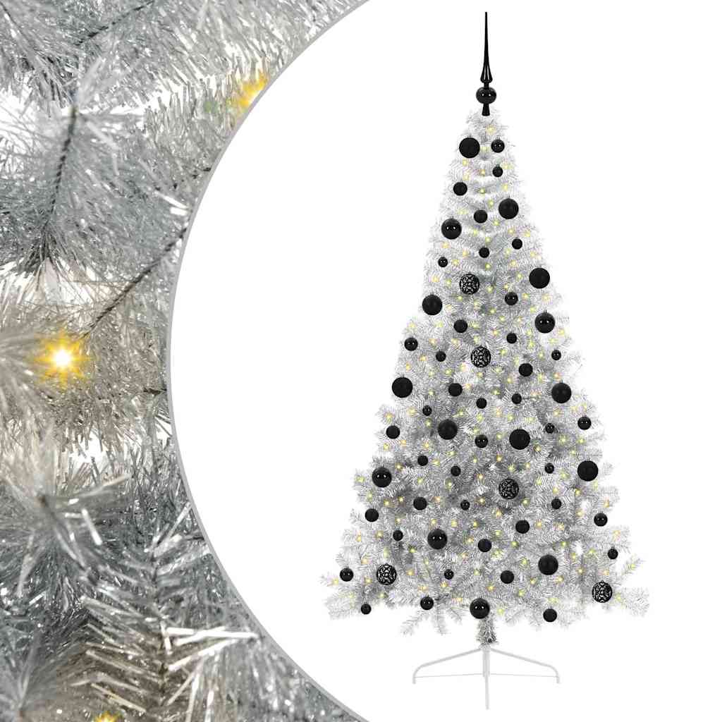 vidaXL Artificial Pre-lit Christmas Tree Silver 210 cm PET - 50847