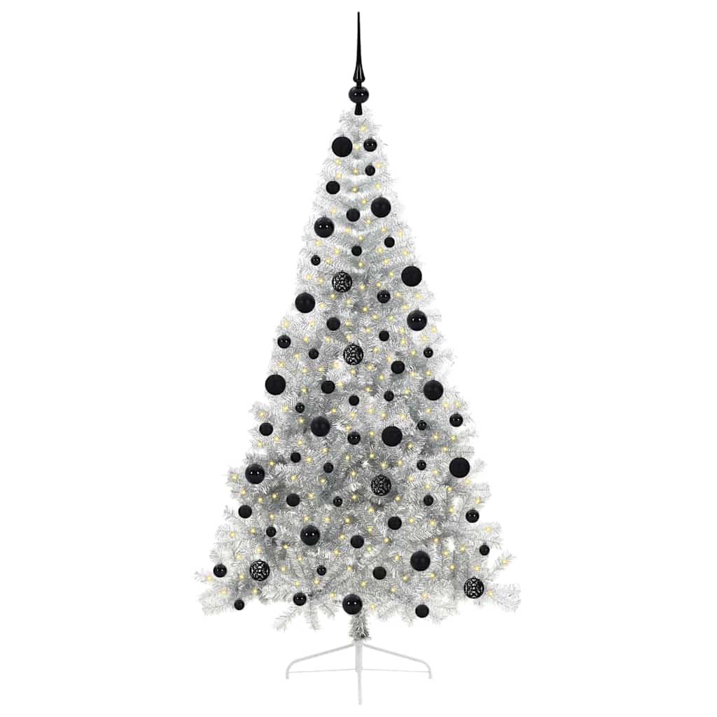vidaXL Artificial Pre-lit Christmas Tree Silver 210 cm PET - 50847