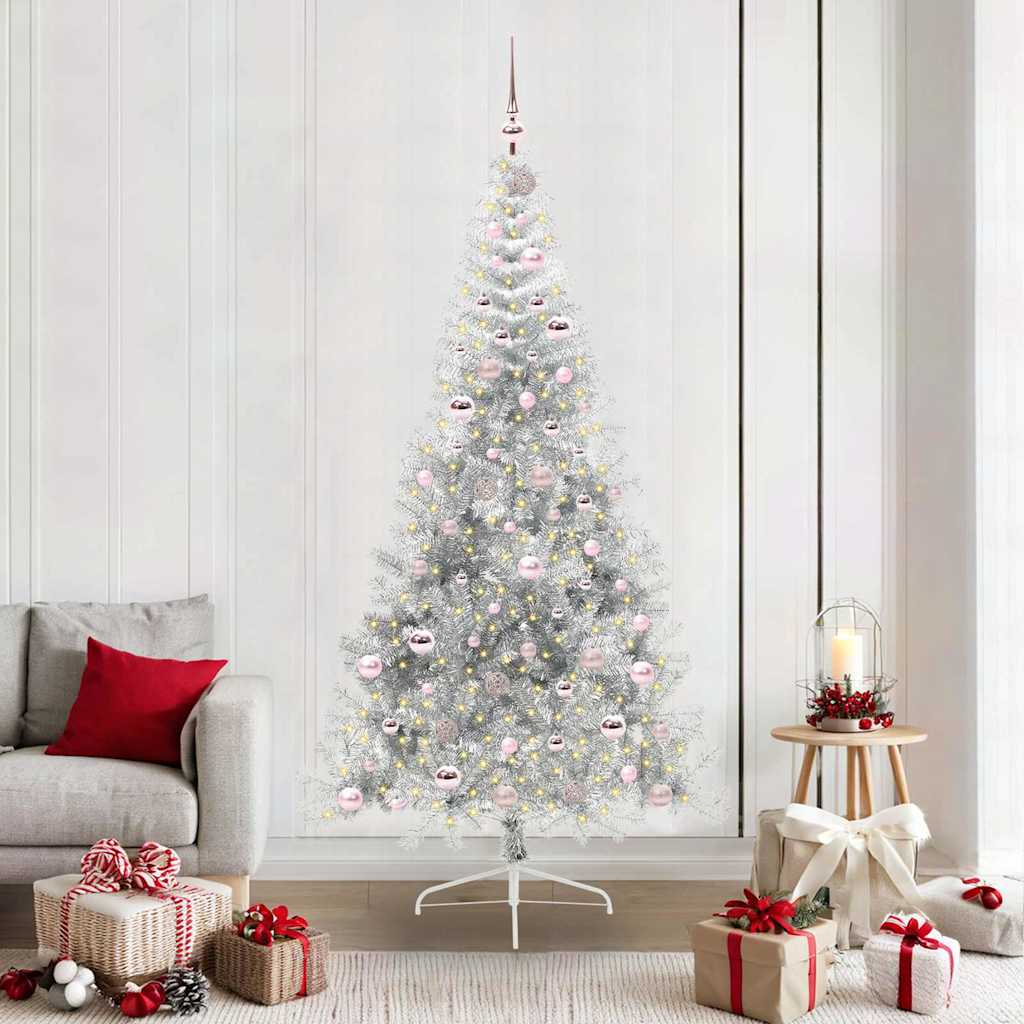 vidaXL Artificial Pre-lit Christmas Tree Silver 210 cm PET - 50851