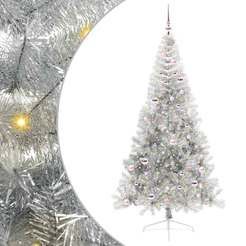 vidaXL Artificial Pre-lit Christmas Tree Silver 210 cm PET - 50851