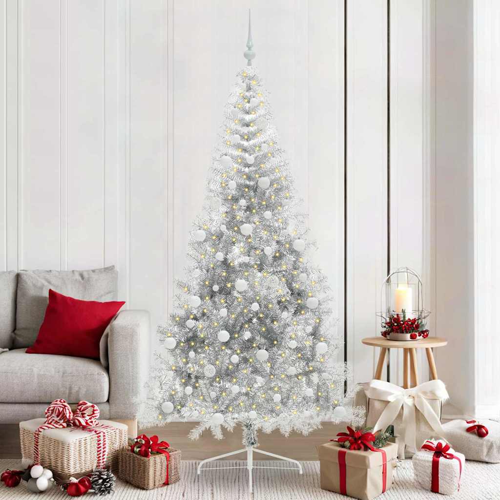 vidaXL Artificial Pre-lit Christmas Tree Silver 210 cm PET - 50852
