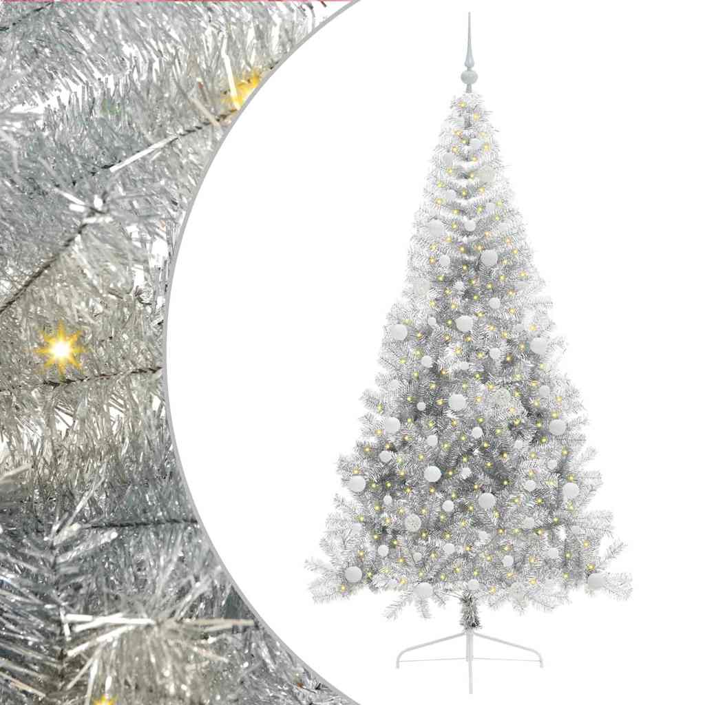 vidaXL Artificial Pre-lit Christmas Tree Silver 210 cm PET - 50852