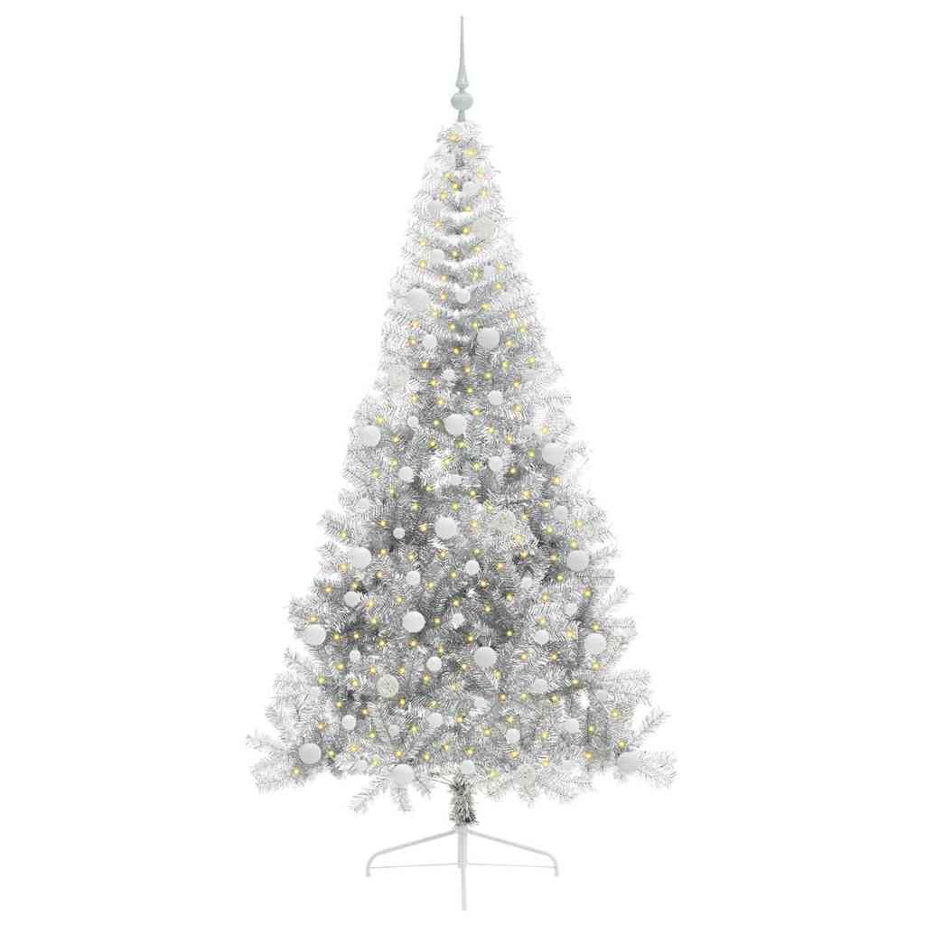vidaXL Artificial Pre-lit Christmas Tree Silver 210 cm PET - 50852