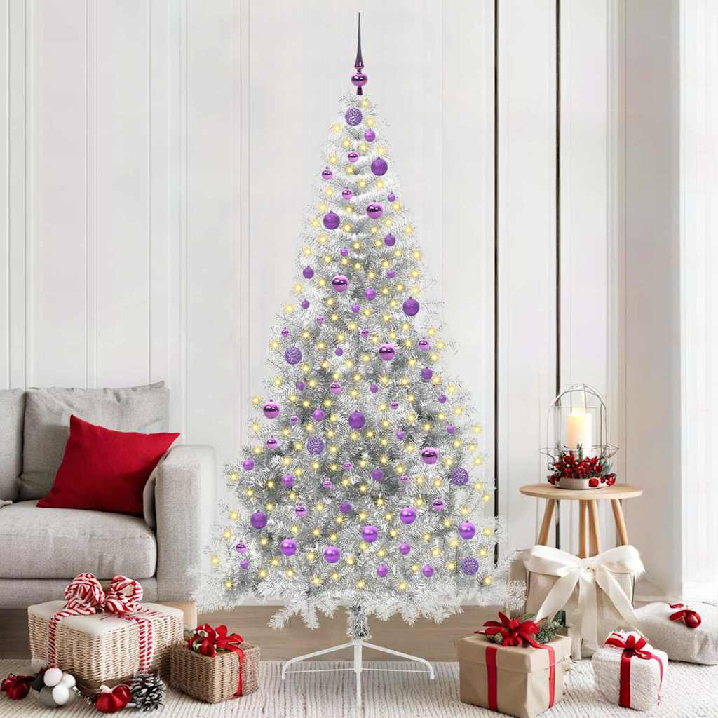 vidaXL Artificial Pre-lit Christmas Tree Silver 210 cm PET - 50853