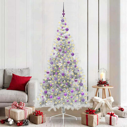 vidaXL Artificial Pre-lit Christmas Tree Silver 210 cm PET - 50853