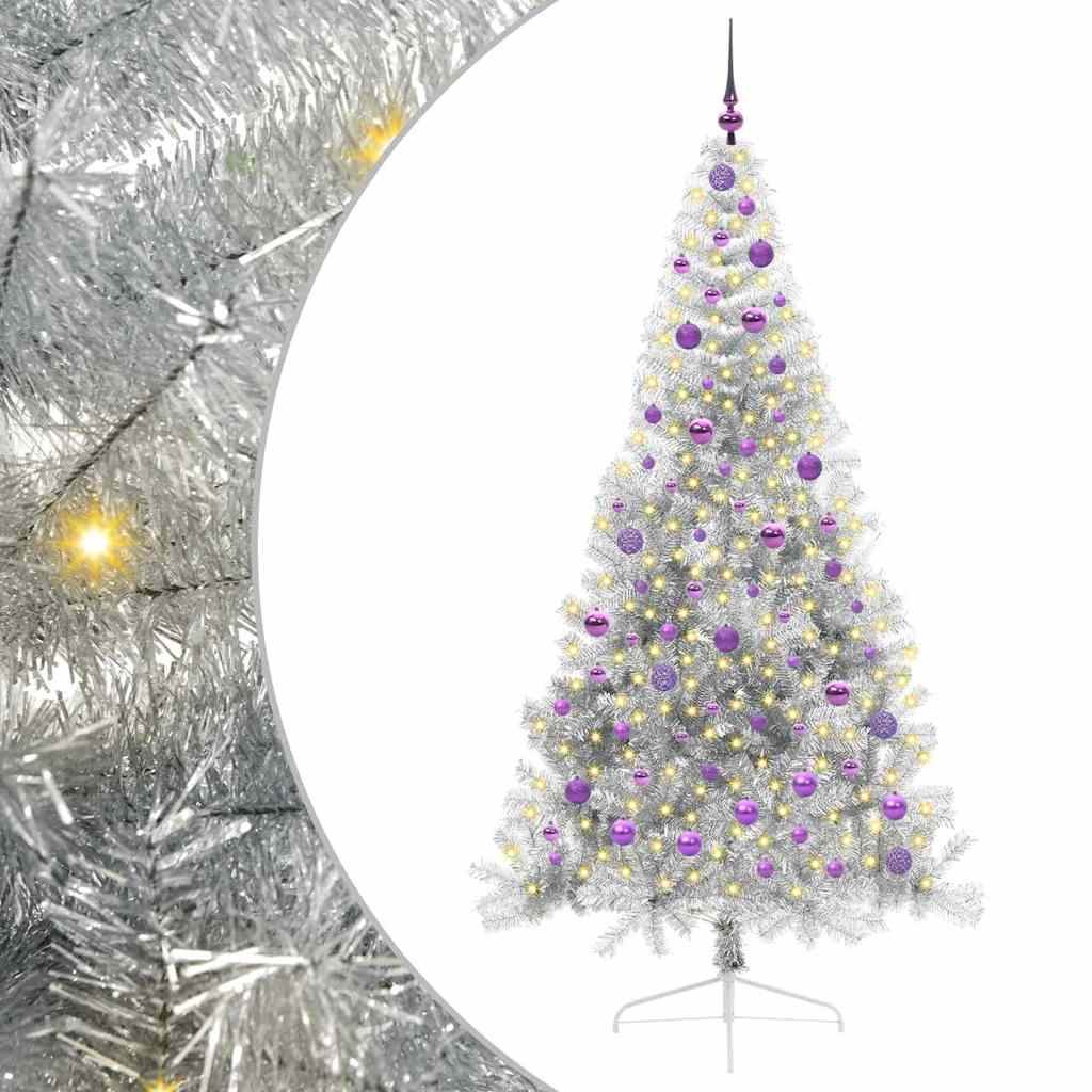 vidaXL Artificial Pre-lit Christmas Tree Silver 210 cm PET - 50853