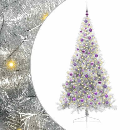 vidaXL Artificial Pre-lit Christmas Tree Silver 210 cm PET - 50853