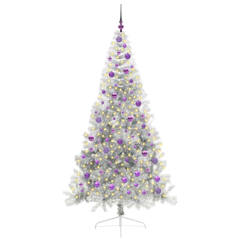 vidaXL Artificial Pre-lit Christmas Tree Silver 210 cm PET - 50853