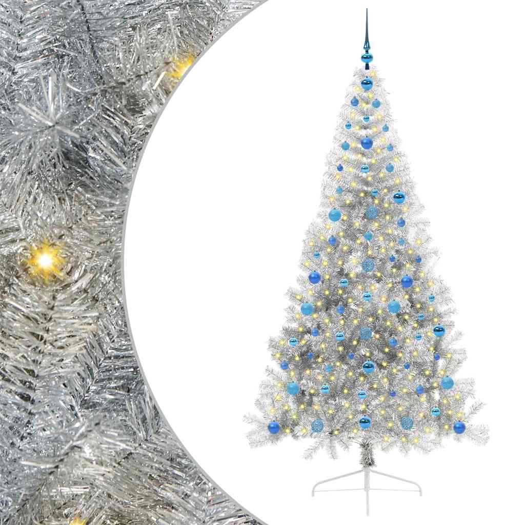 vidaXL Artificial Pre-lit Christmas Tree Silver 210 cm PET - 50854