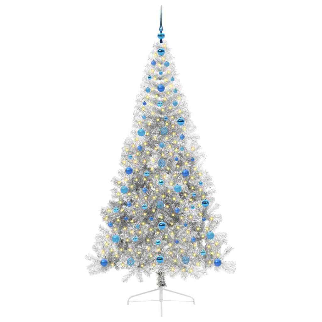 vidaXL Artificial Pre-lit Christmas Tree Silver 210 cm PET - 50854