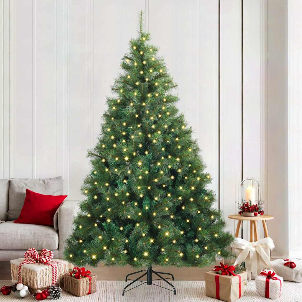 vidaXL Artificial Christmas Tree with 300 LEDs Green 210 cm PE and PVC - 52352
