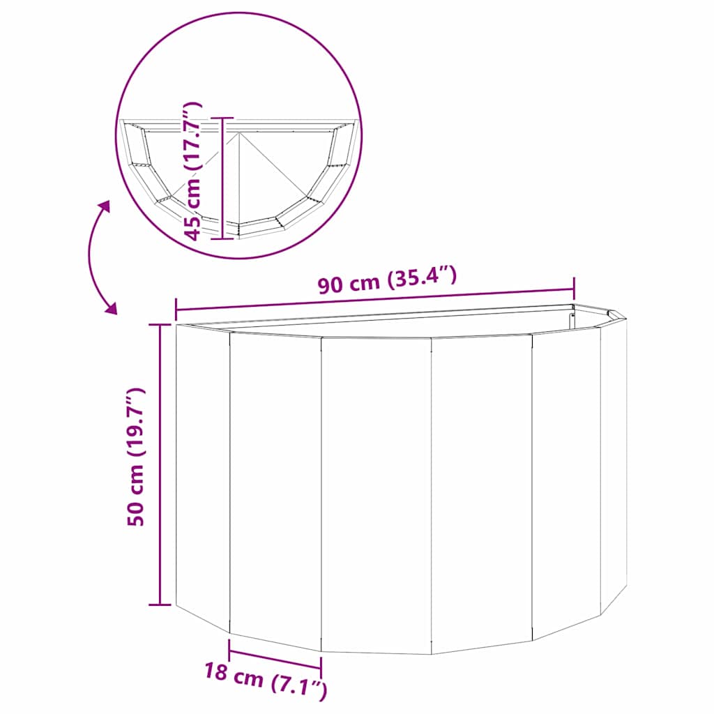 vidaXL Planter Rusty 90 x 45 x 50 cm Weathering Steel - Brown