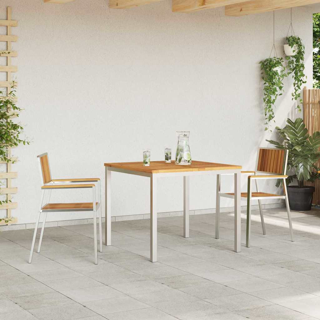 vidaXL Outdoor Dining Set 3 pcs Solid Acacia Wood and Stainless Steel - Brown - 90 x 90 x 75 cm