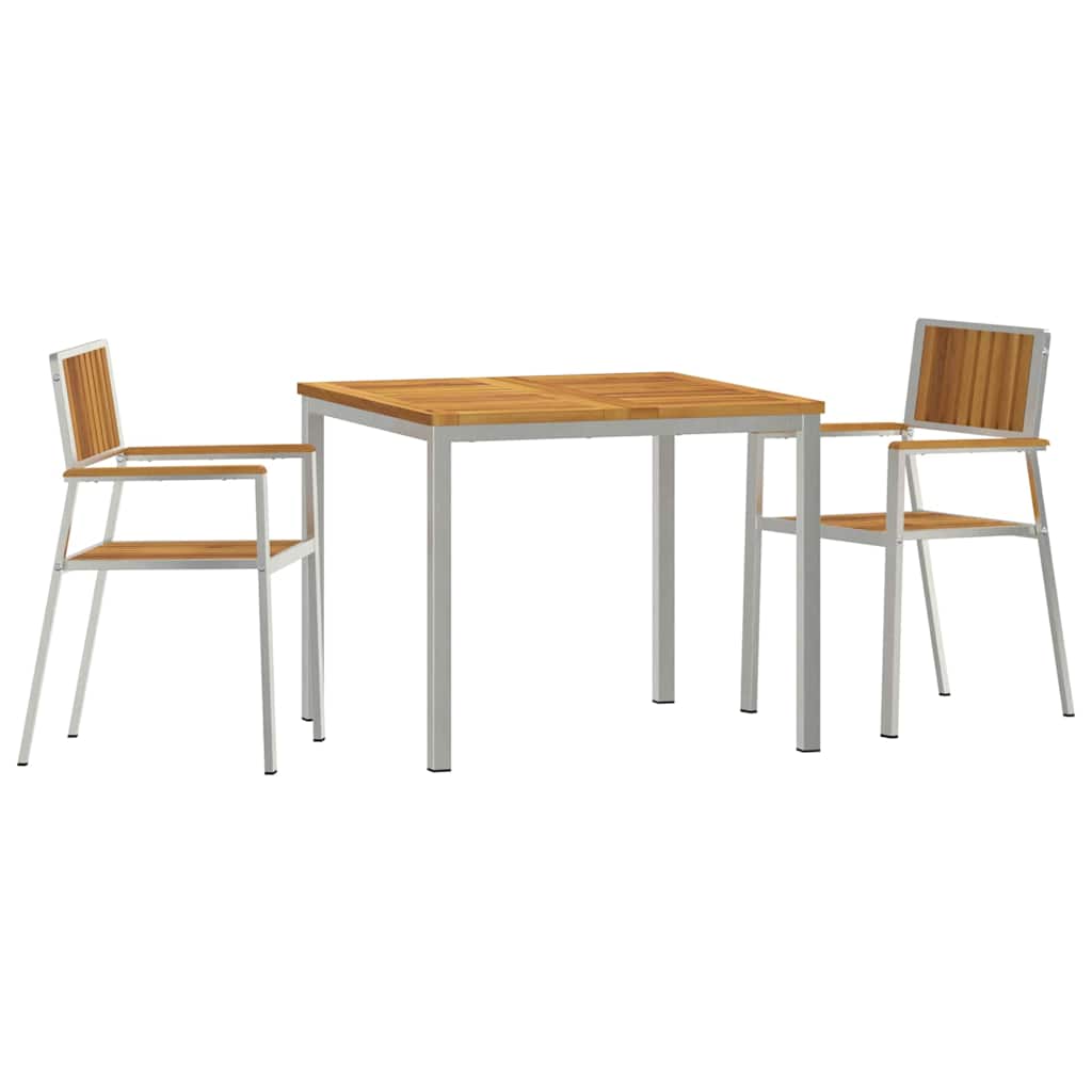 vidaXL Outdoor Dining Set 3 pcs Solid Acacia Wood and Stainless Steel - Brown - 90 x 90 x 75 cm