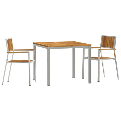 vidaXL Outdoor Dining Set 3 pcs Solid Acacia Wood and Stainless Steel - Brown - 90 x 90 x 75 cm