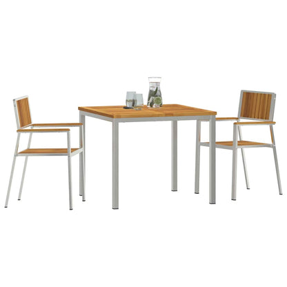 vidaXL Outdoor Dining Set 3 pcs Solid Acacia Wood and Stainless Steel - Brown - 90 x 90 x 75 cm