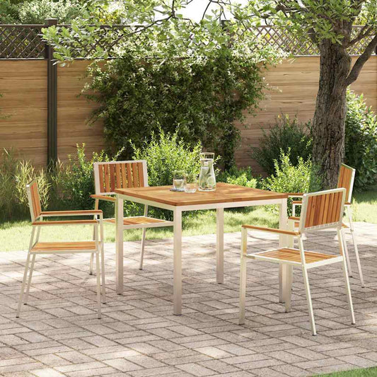 vidaXL Outdoor Dining Set 5 pcs Solid Acacia Wood and Stainless Steel - Brown - 90 x 90 x 75 cm