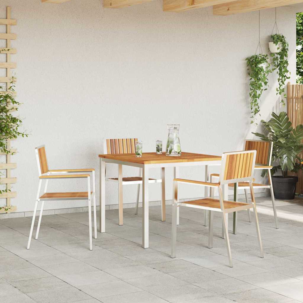 vidaXL Outdoor Dining Set 5 pcs Solid Acacia Wood and Stainless Steel - Brown - 90 x 90 x 75 cm