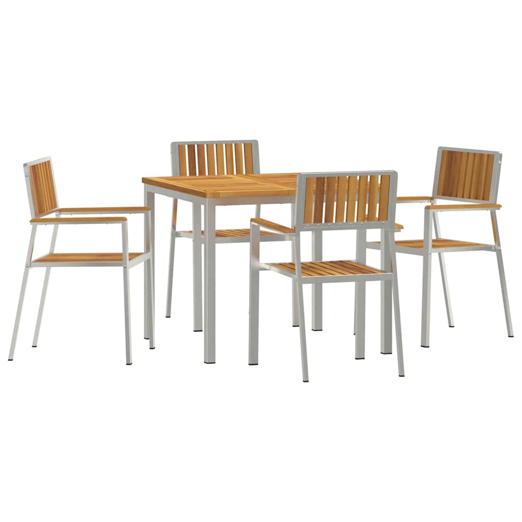 vidaXL Outdoor Dining Set 5 pcs Solid Acacia Wood and Stainless Steel - Brown - 90 x 90 x 75 cm