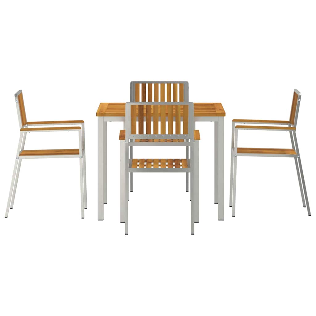 vidaXL Outdoor Dining Set 5 pcs Solid Acacia Wood and Stainless Steel - Brown - 90 x 90 x 75 cm