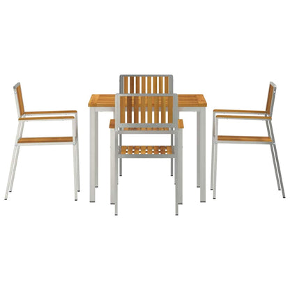 vidaXL Outdoor Dining Set 5 pcs Solid Acacia Wood and Stainless Steel - Brown - 90 x 90 x 75 cm