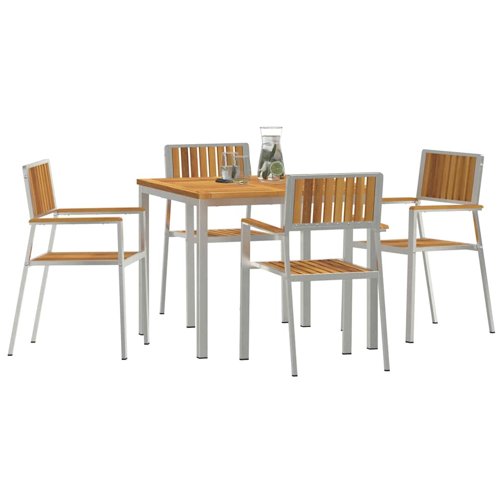 vidaXL Outdoor Dining Set 5 pcs Solid Acacia Wood and Stainless Steel - Brown - 90 x 90 x 75 cm