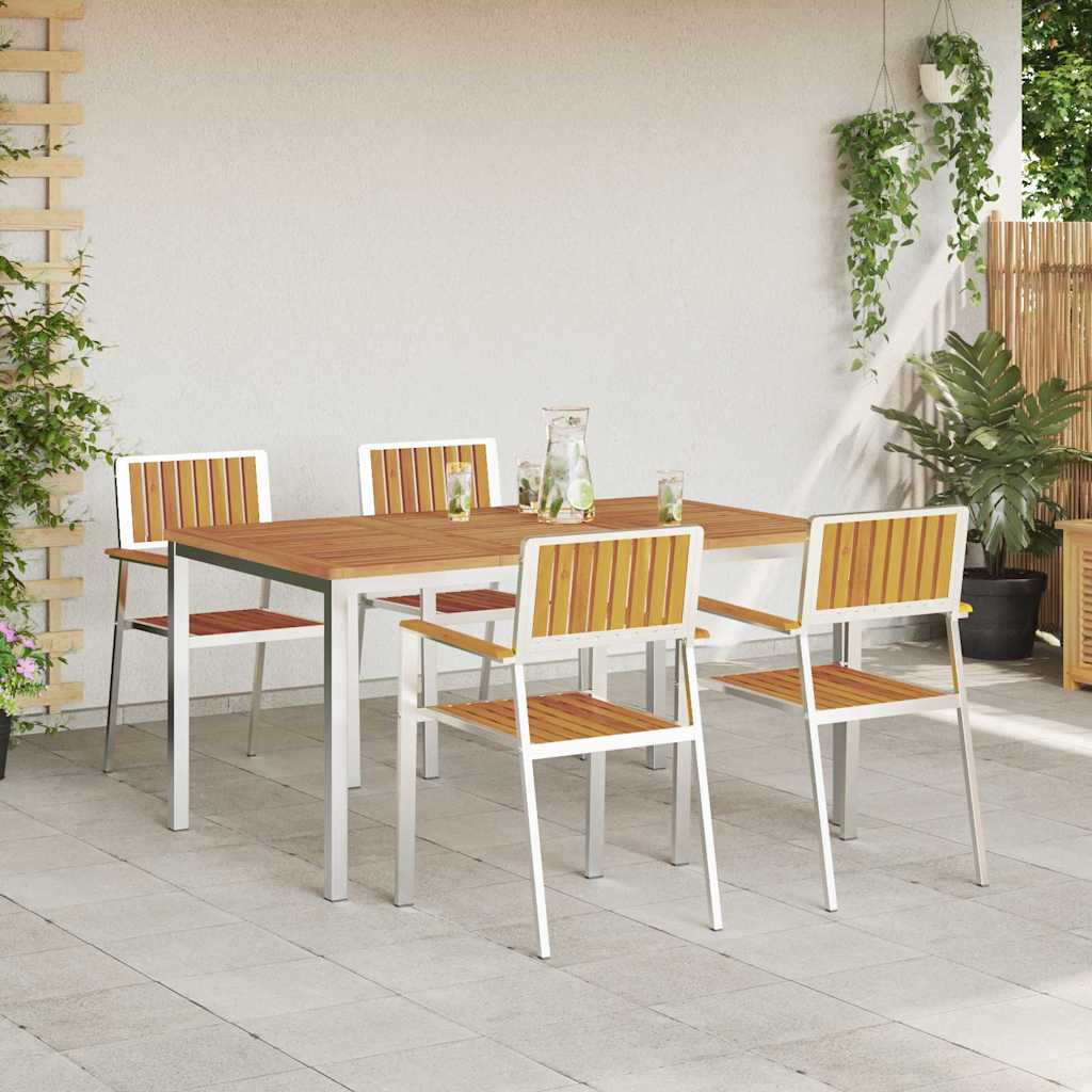 vidaXL Outdoor Dining Set 5 pcs Solid Acacia Wood and Stainless Steel - Brown - 150 x 90 x 75 cm