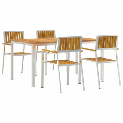 vidaXL Outdoor Dining Set 5 pcs Solid Acacia Wood and Stainless Steel - Brown - 150 x 90 x 75 cm
