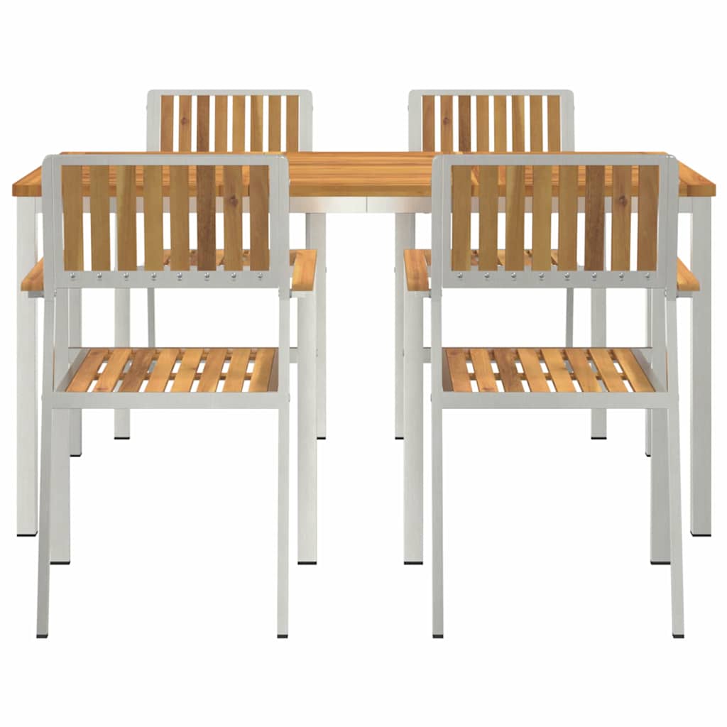 vidaXL Outdoor Dining Set 5 pcs Solid Acacia Wood and Stainless Steel - Brown - 150 x 90 x 75 cm