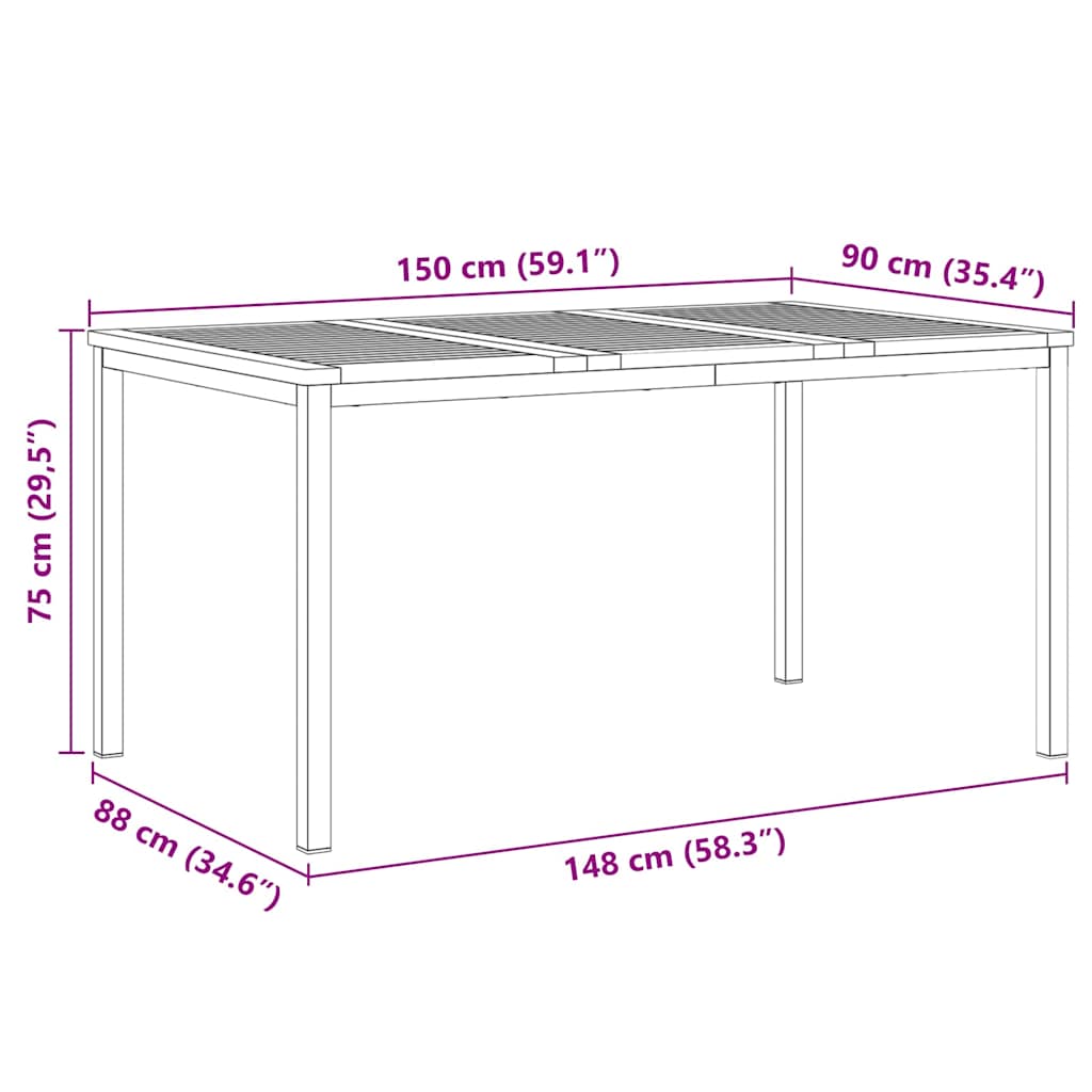 vidaXL Outdoor Dining Set 5 pcs Solid Acacia Wood and Stainless Steel - Brown - 150 x 90 x 75 cm